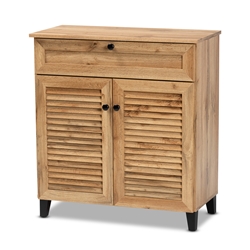 Baxton Studio Coolidge Modern and Contemporary Oak Brown Finished Wood 1-Drawer Shoe Storage Cabinet